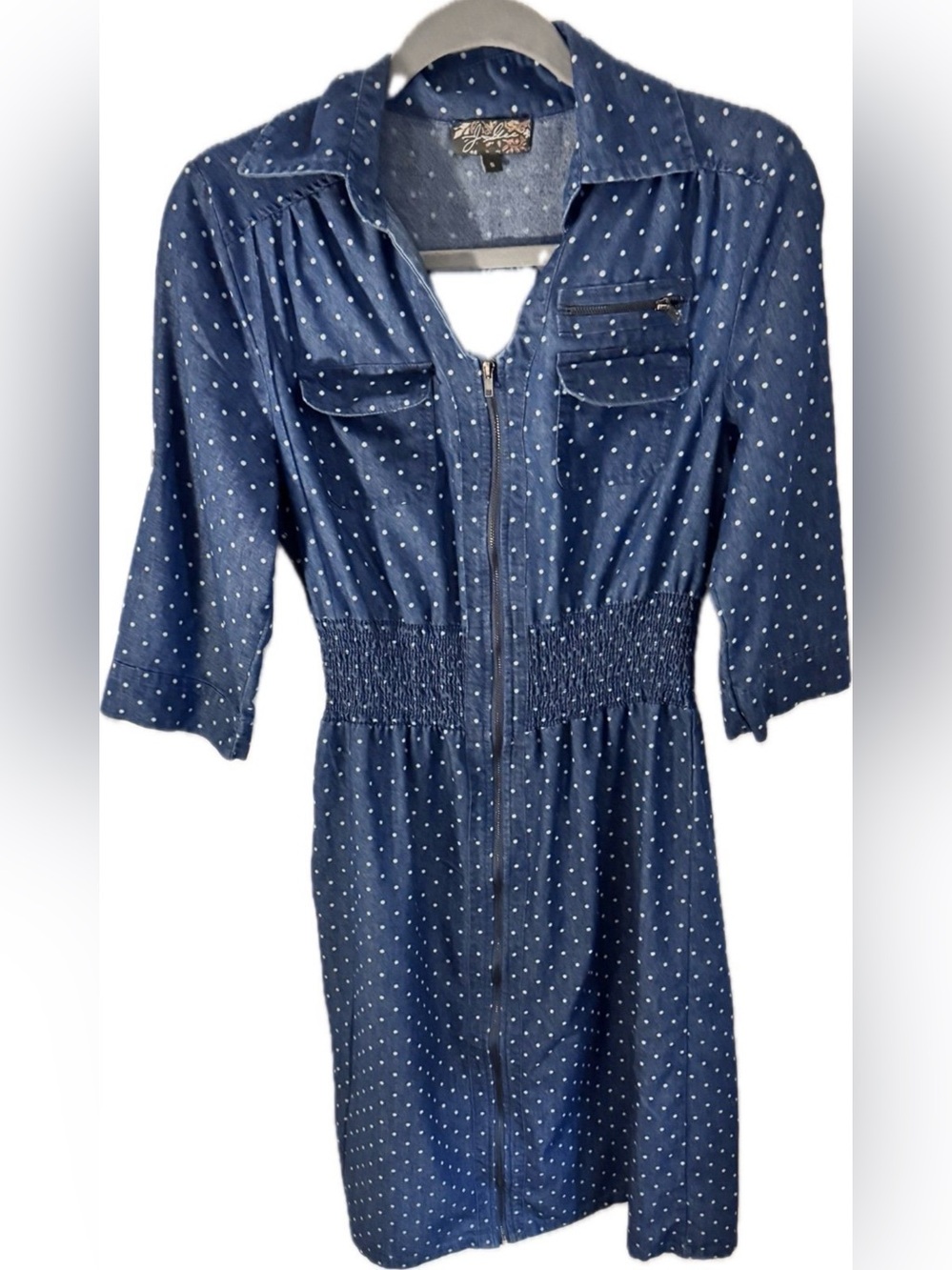 J Gee Chamray Blue Polka Dot Zip-Front Women’s Dress - Size Small